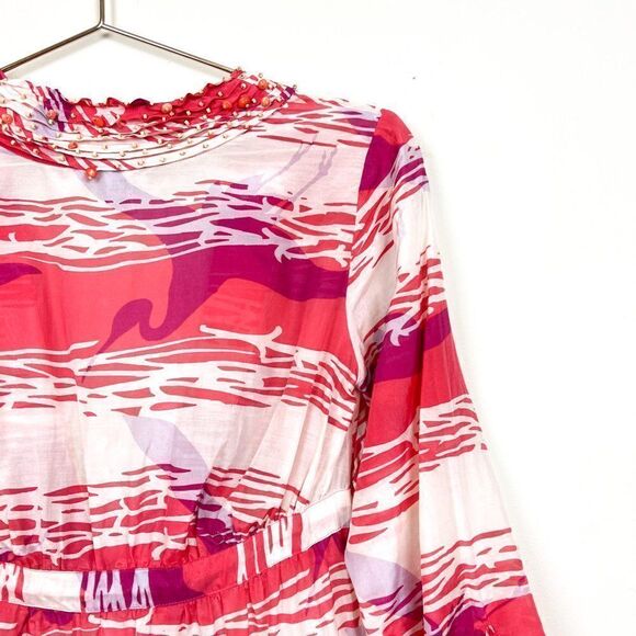 Diane Von Furstenberg Soleil Swim Cream Coral Pink Beaded Silk Swim Cover Up - Picture 7 of 10